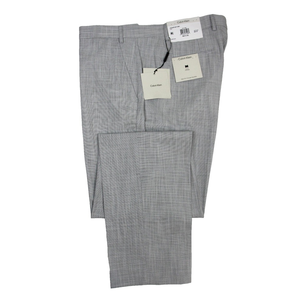 Calvin Klein Jace Dress Pants Mens 38x32 Light Grey Slim Fit Flat Front Stretch